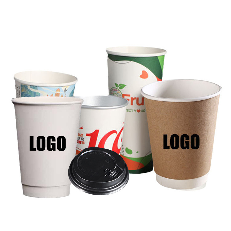 Custom logo 7oz 8oz 9oz 10oz 12oz 13oz 14 oz 16oz 8 oz 22oz disposable double ripple wall hot stamping lid coffee paper cups