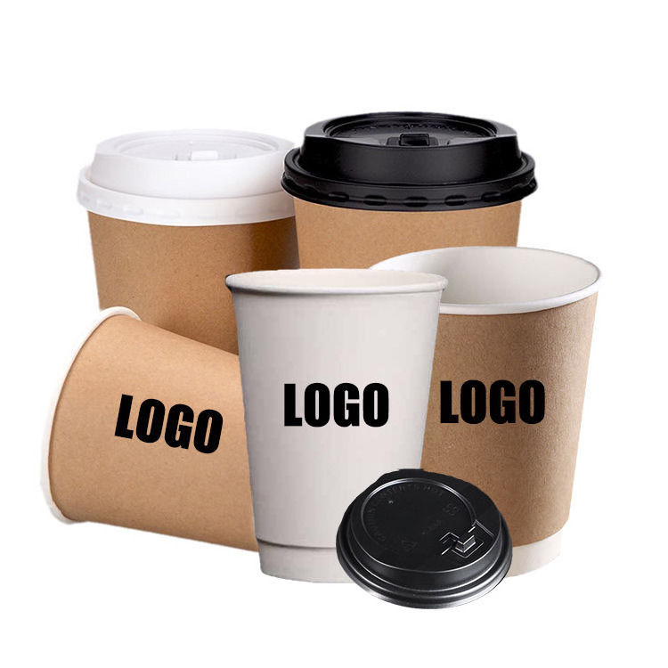 Custom logo 7oz 8oz 9oz 10oz 12oz 13oz 14 oz 16oz 8 oz 22oz disposable double ripple wall hot stamping lid coffee paper cups