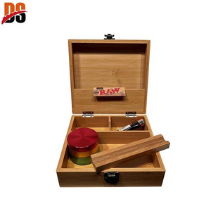 DS Wood Stash Box Kit with Rolling Tray Large Box 100% Bamboo Wood Stash with Jars