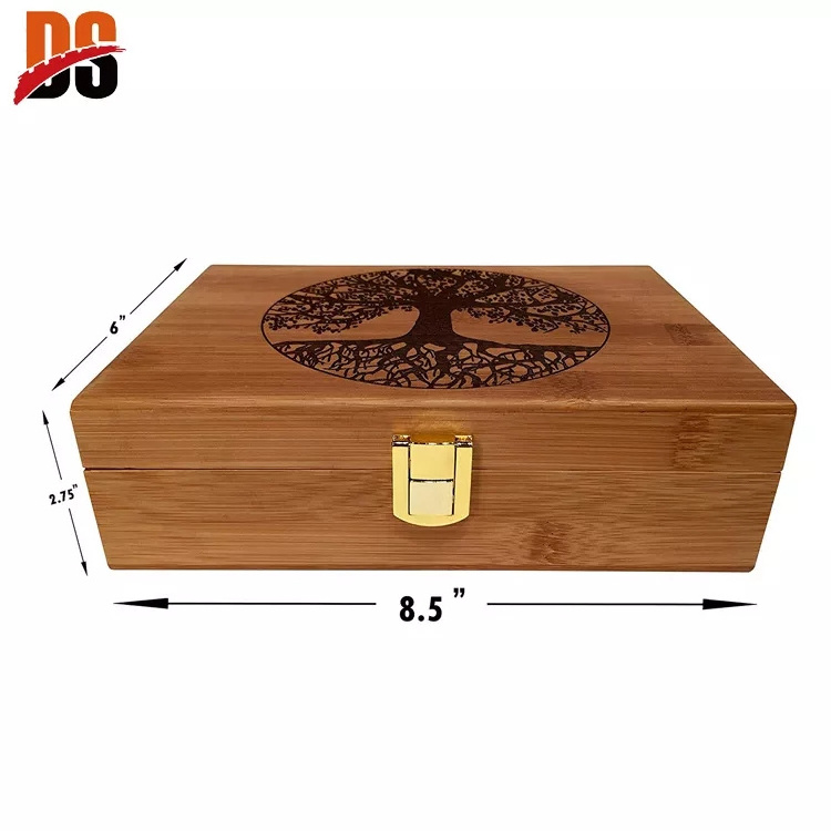 DS Wood Stash Box Kit with Rolling Tray Large Box 100% Bamboo Wood Stash with Jars