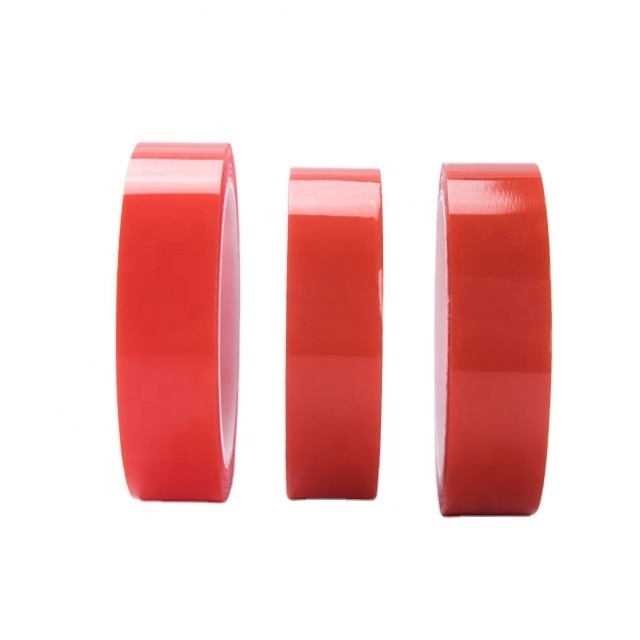 Solvent acrylic self adhesive double sided PET tape red film liner DS PET tape