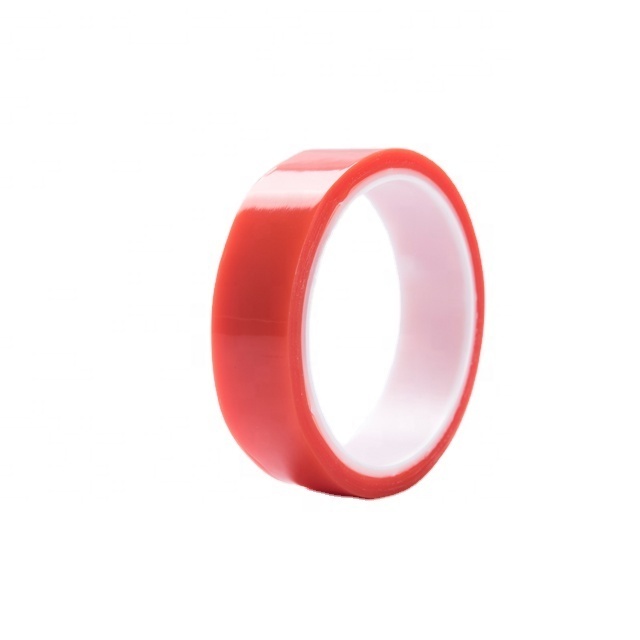 Solvent acrylic self adhesive double sided PET tape red film liner DS PET tape