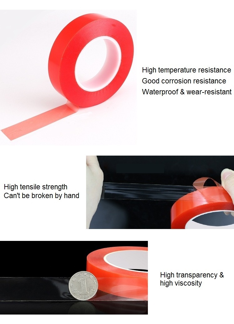 Solvent acrylic self adhesive double sided PET tape red film liner DS PET tape