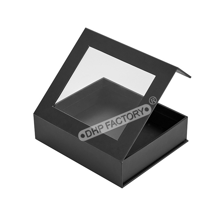 Black Custom Logo Luxury PVC Window Magnetic Closure Cardboard Paper Gift Box Hair Extension Packaging