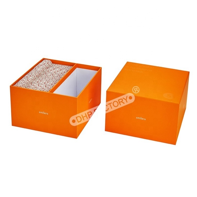 Custom Logo Full Color Printing Large Gift Orange  Home Use Suit Dress Packaging Two Pieces Box