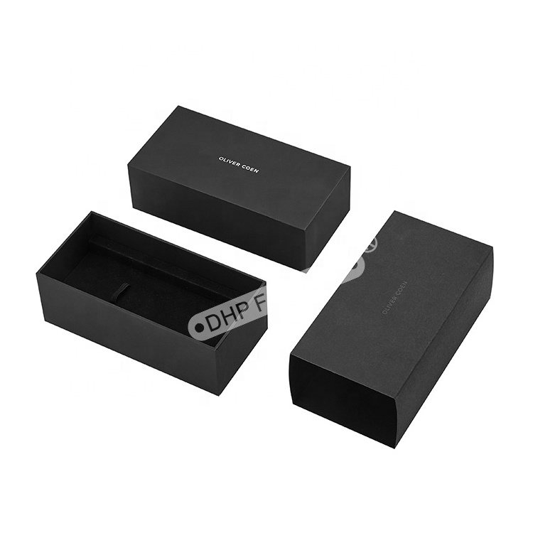 Elegant Customized Black Two Piece Lid Off Watch Box Caja De Reloj With Cardboard Sleeve Velvet Cardboard Holdings