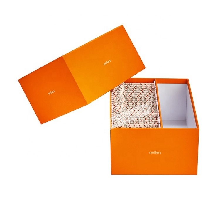 Custom Logo Full Color Printing Large Gift Orange  Home Use Suit Dress Packaging Two Pieces Box