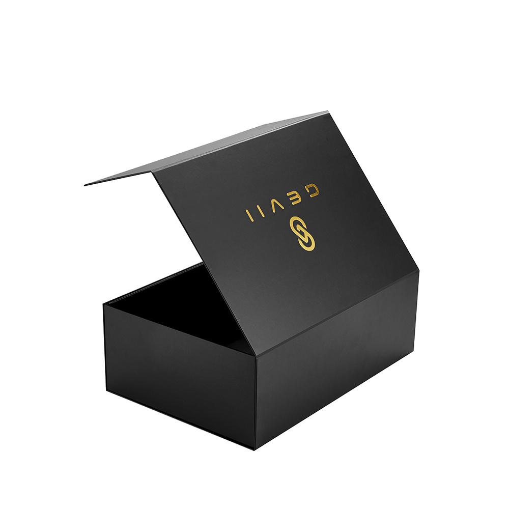 Custom Gold Stamping Logo Matte Black Wholesale Luxury Magnetic Closure Rigid Cardboard Paper Folding Packaging Gift Shoe Box