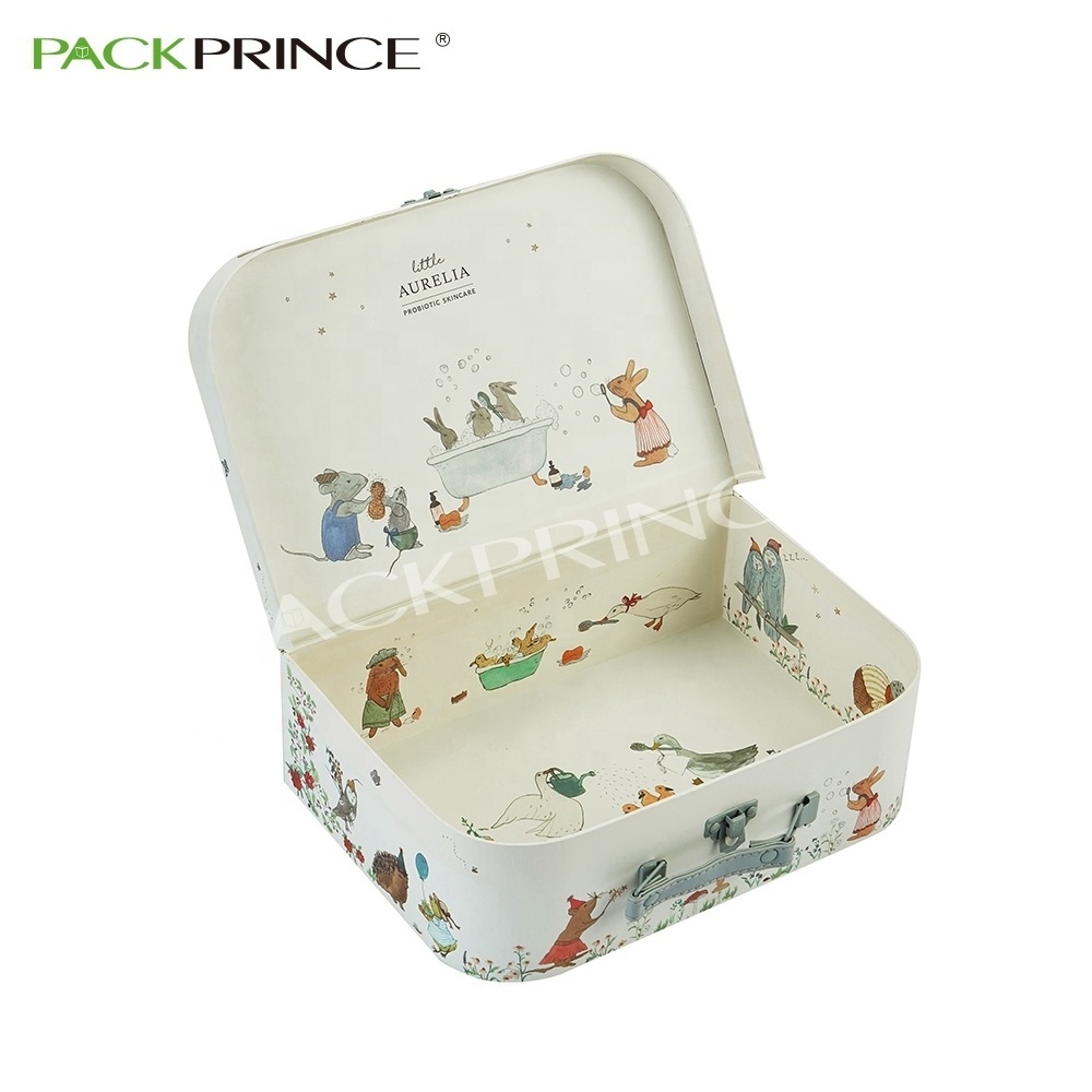 Wholesale Luxury Fancy Mini Child Decorative White Gift Boxes Rigid Cardboard Suitcase With Metal Handle