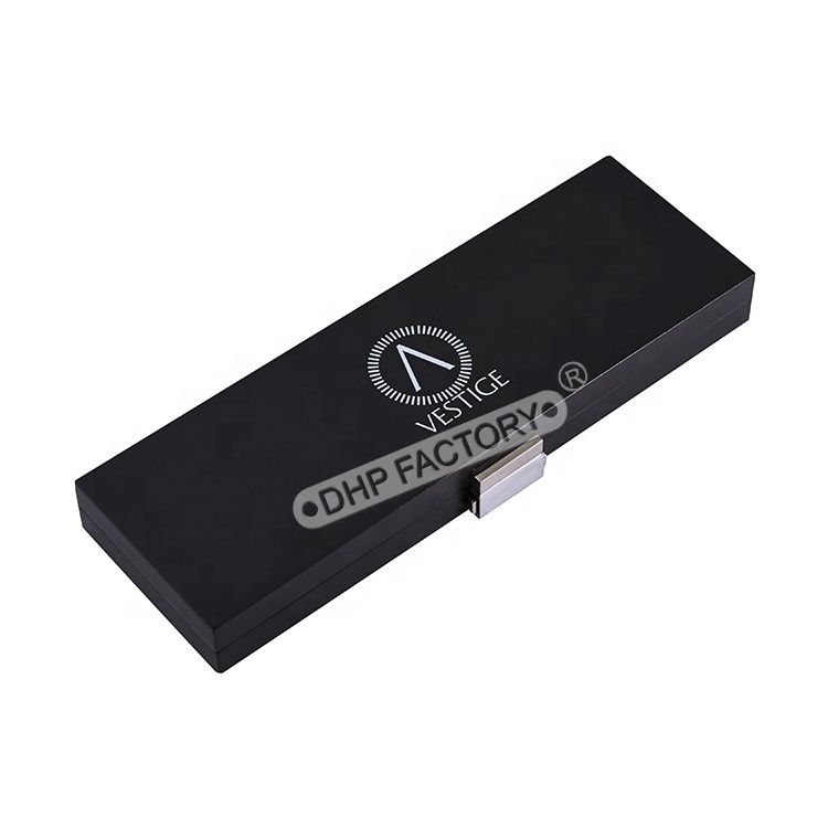 Premium Black Custom Magnetic Pen Packaging Luxury Empty Cardboard Hinged Lid Pen Gift Box With Metallic Lock