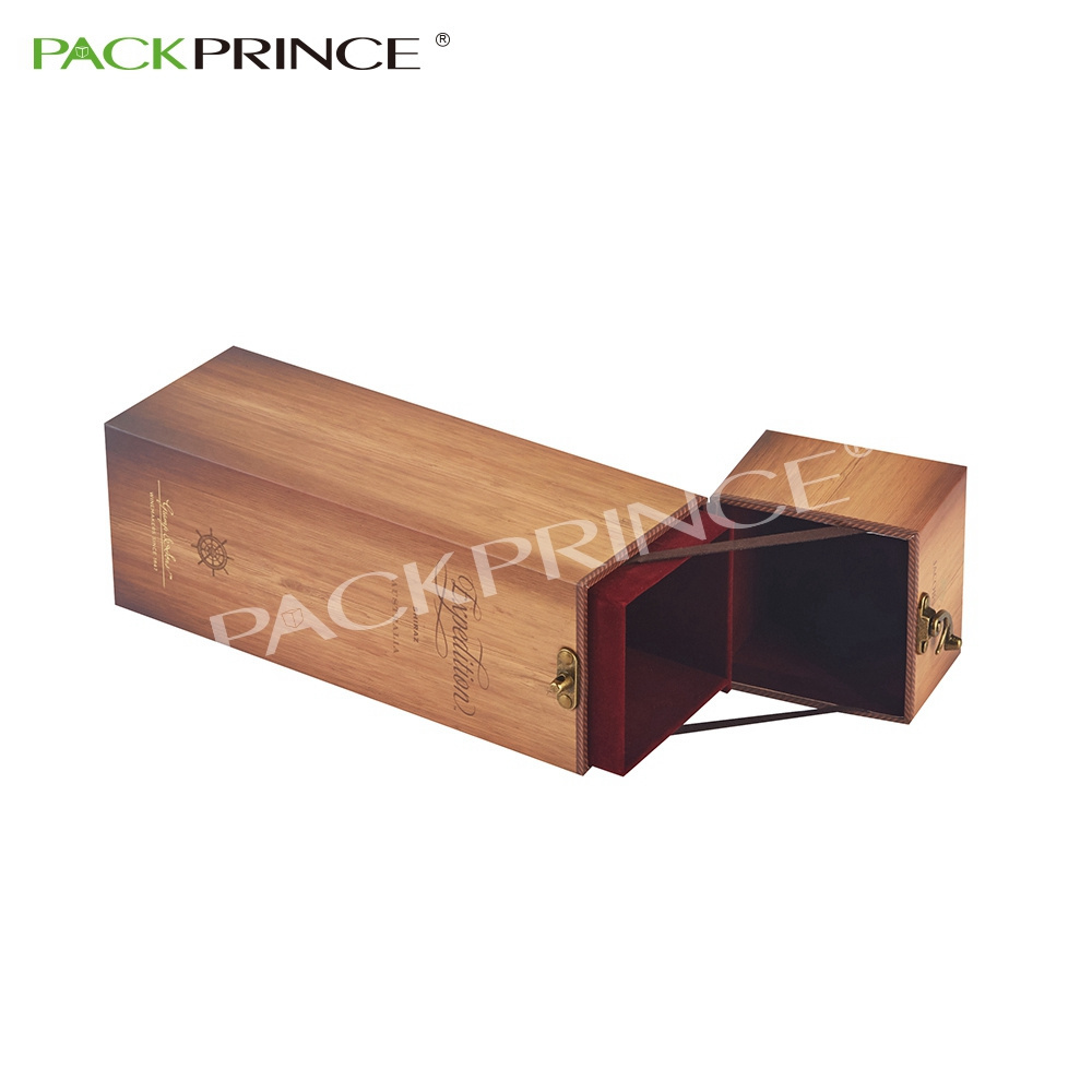 Classic Single Malt Whisky Velvet Inner Cover Gift Packaging Wooden Textured Paper Box With Metal Lock Lid