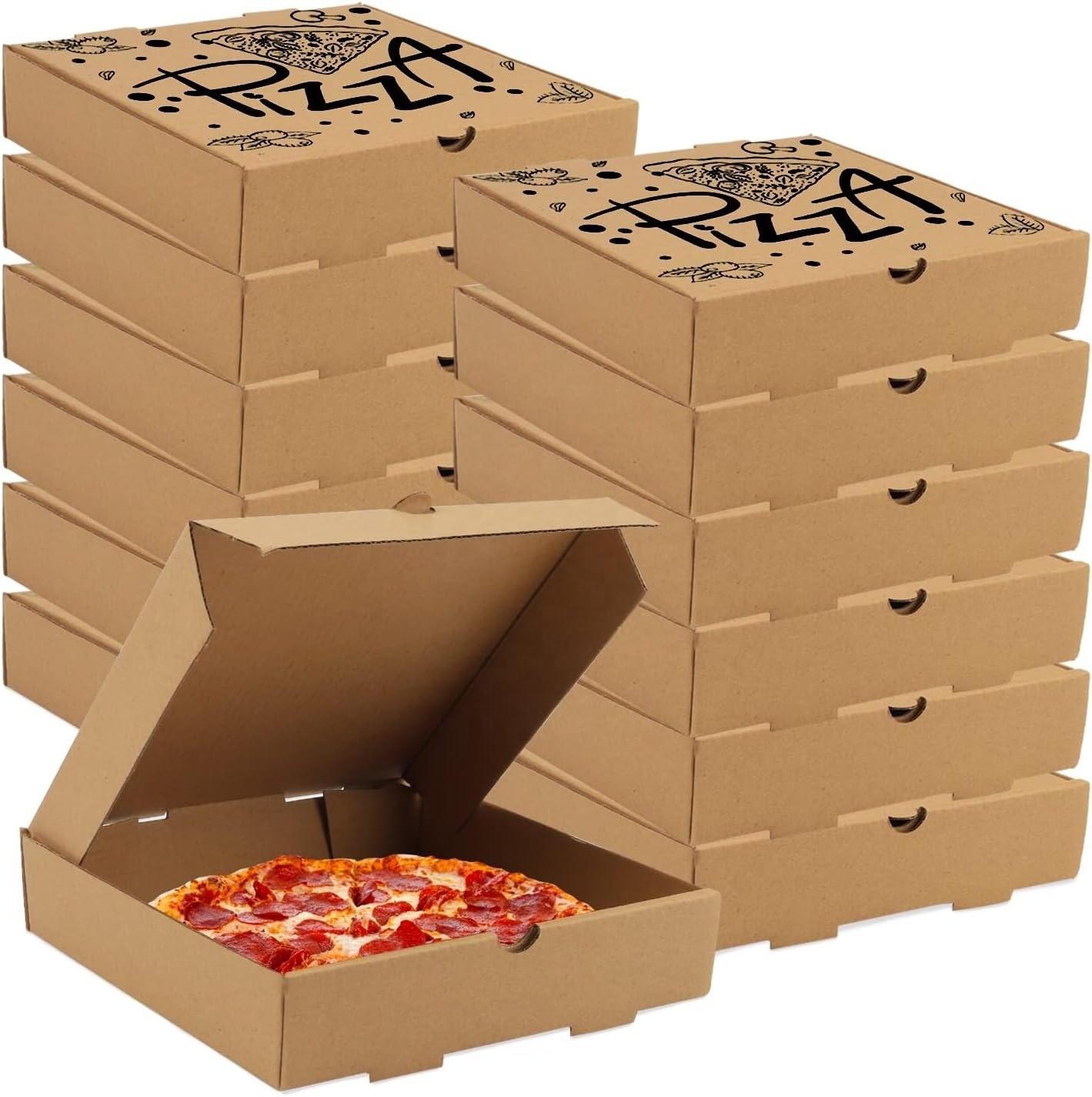 Wholesale Cheap Insert Foldable Plain Custom Shape Printed  Luxury Pizza Boxes 6 8 9 10 12 14 16 18 Inch Pizza Box Recyclabl