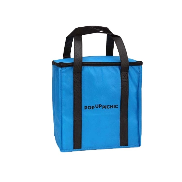 Hot sale custom recycled blue beautiful nonwoven cooler bag