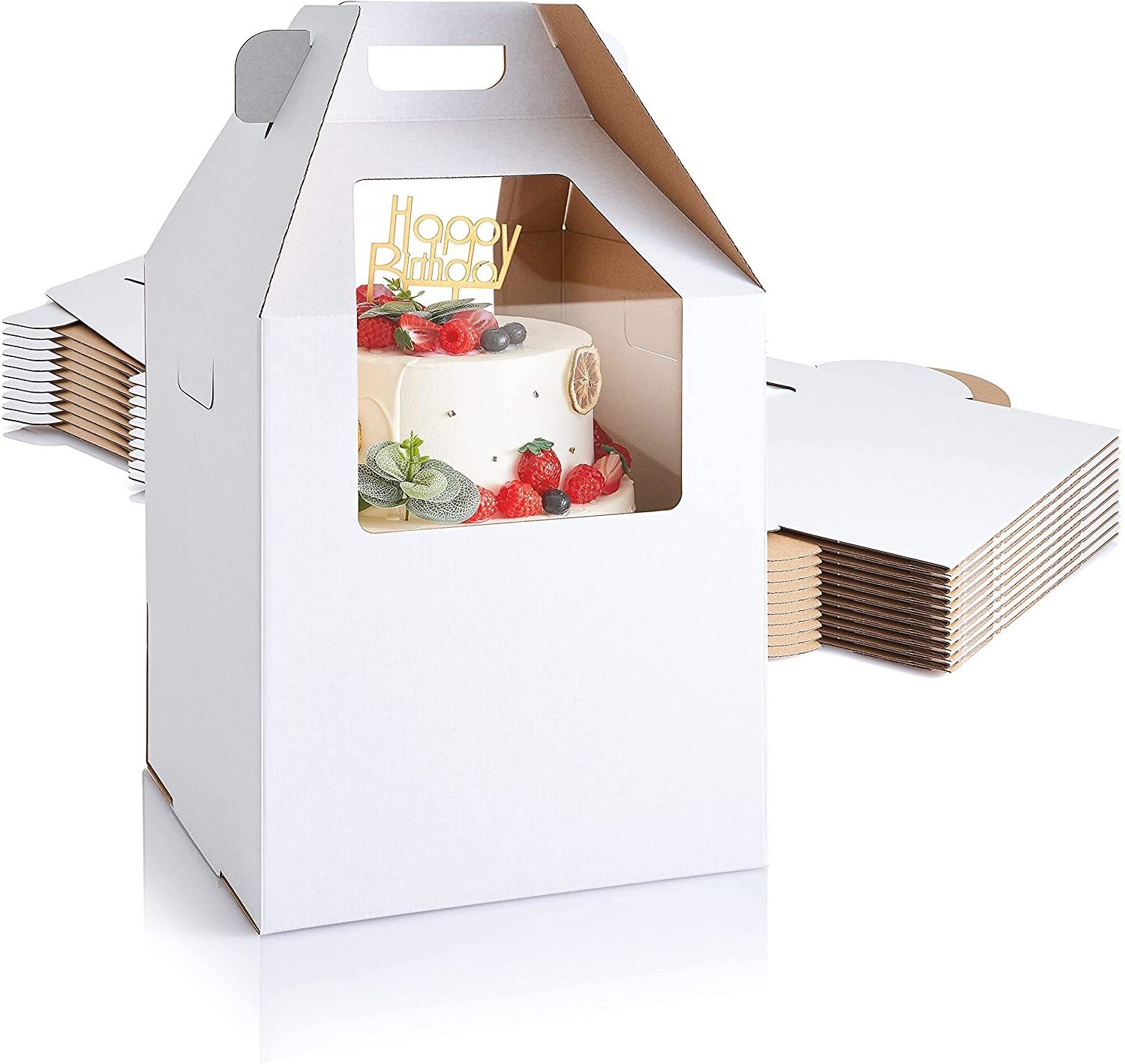 wholesale corrugated wedding  6 8 10 12 14 inch custom white tall clear disposable kraft paper cake box with front window