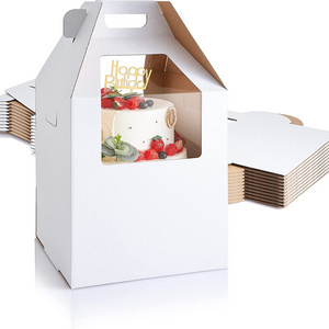 wholesale corrugated wedding  6 8 10 12 14 inch custom white tall clear disposable kraft paper cake box with front window