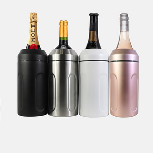 Packshine Custom Portable No Ice Metal Champagne Wine Chiller Insulated Double Wall Stainless Steel Wine Bottle Cooler Bucket