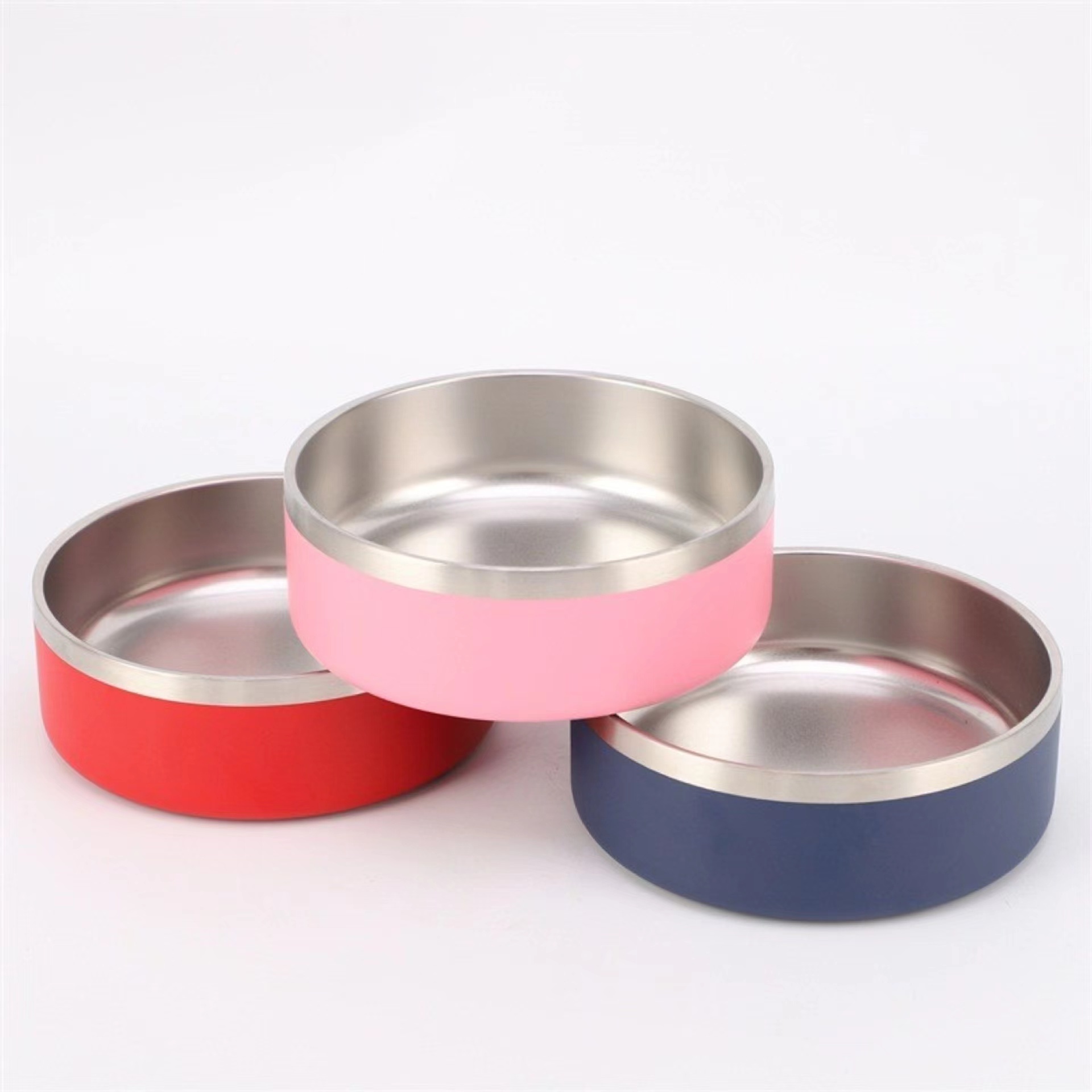 Wholesale Large Double Cat Dog Bowl Stainless Steel Food Pet Bowls Feeders With Rubber Base