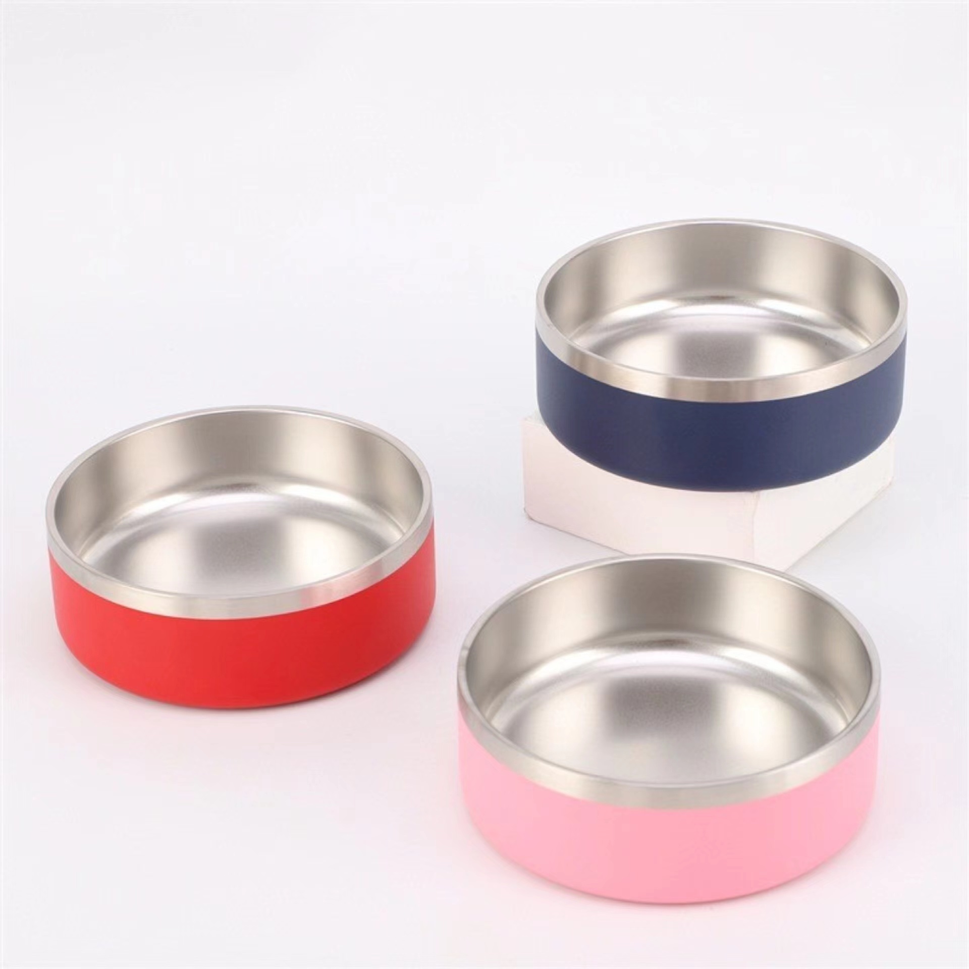 Wholesale Large Double Cat Dog Bowl Stainless Steel Food Pet Bowls Feeders With Rubber Base