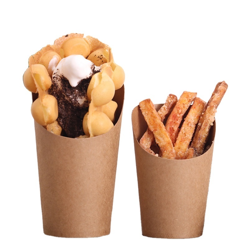 Food Grade Environmentally Friendly Kraft Paper 12/16/18oz Slanted Cup Custom Paper Bag Cones Holder for French Fries