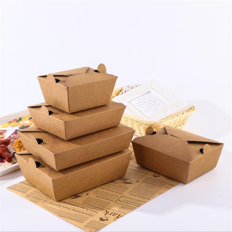 Disposable Food Packaging Lunch Container Take Away Kraft Paper Food Takeaway Food Paper Salad Noodles Lunch Box