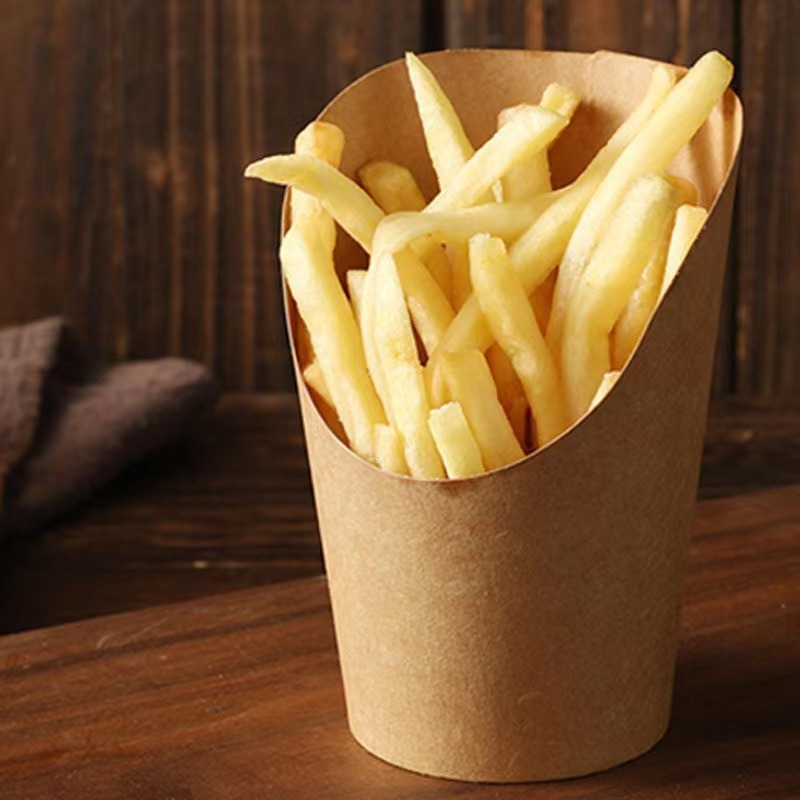 Food Grade Environmentally Friendly Kraft Paper 12/16/18oz Slanted Cup Custom Paper Bag Cones Holder for French Fries