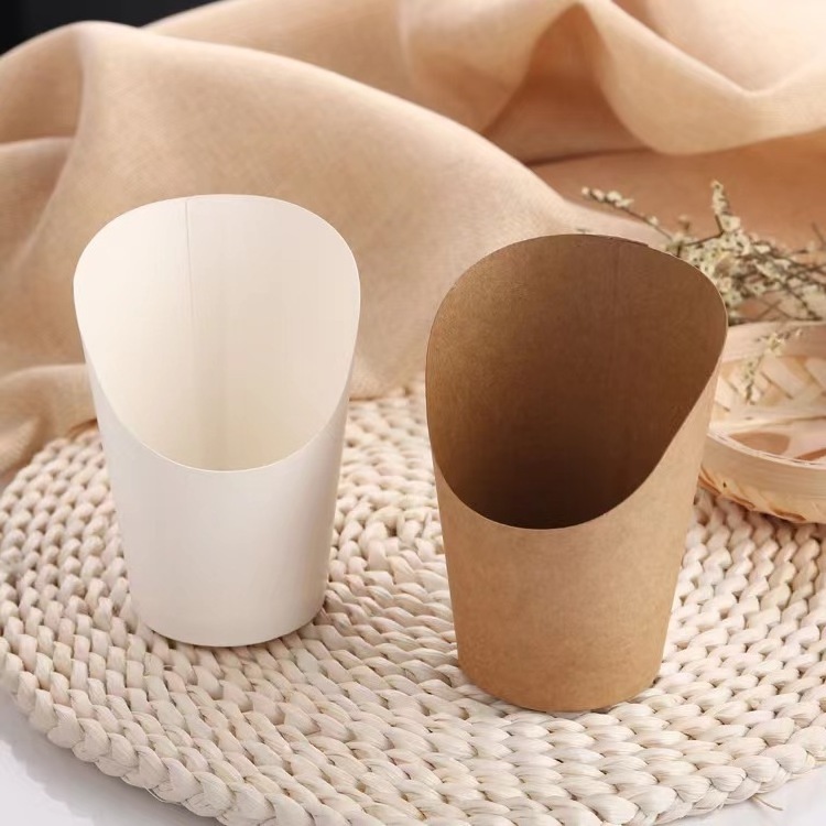 Food Grade Environmentally Friendly Kraft Paper 12/16/18oz Slanted Cup Custom Paper Bag Cones Holder for French Fries