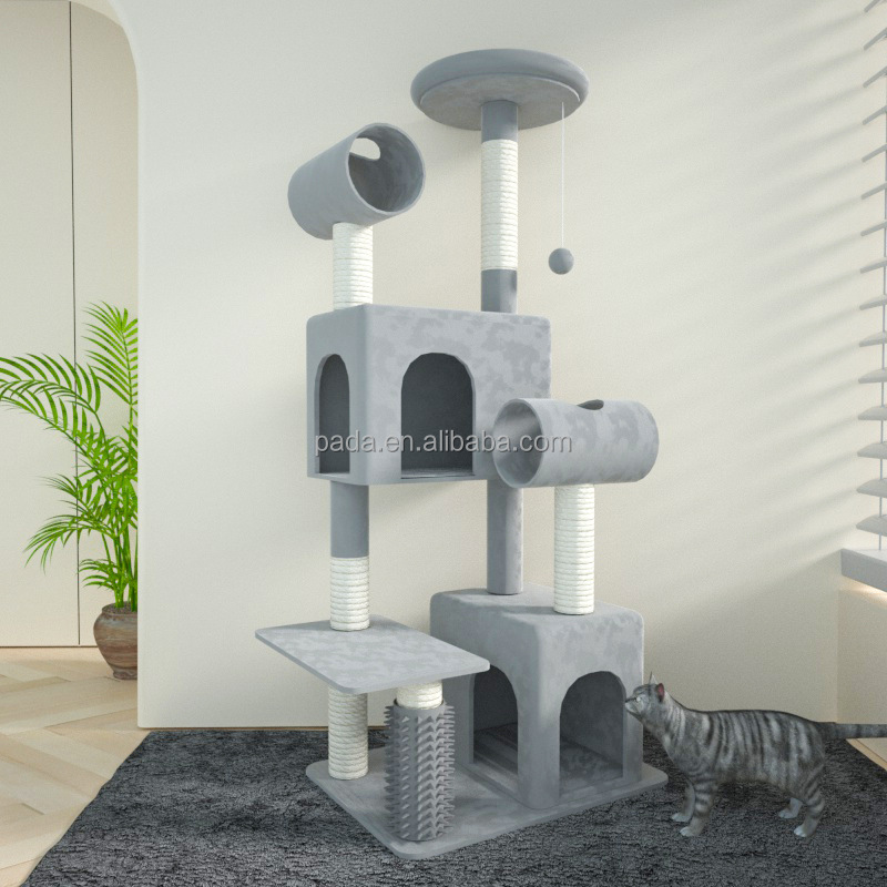 Manufacturer Wholesale Cat Tree Tower Sisal Plush Stable Cat Toy with Hammock Ladder Indoor Pet Scratcher