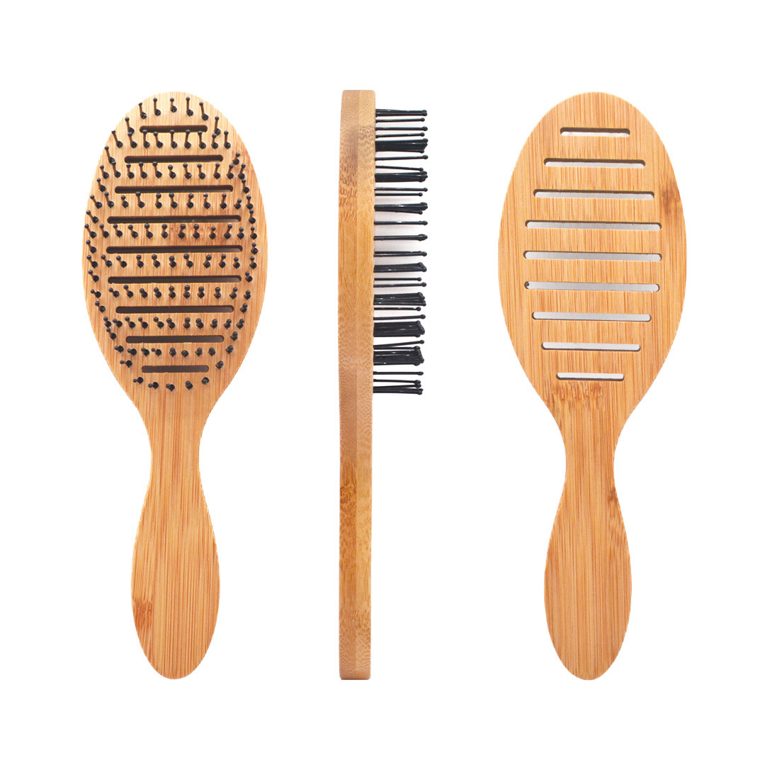 Hair Brush Paddle Round Eco-friendly Boar Bristle Bamboo Comb Wooden Massage Comb Custom Logo Beard Brush 100% Natural Wooden