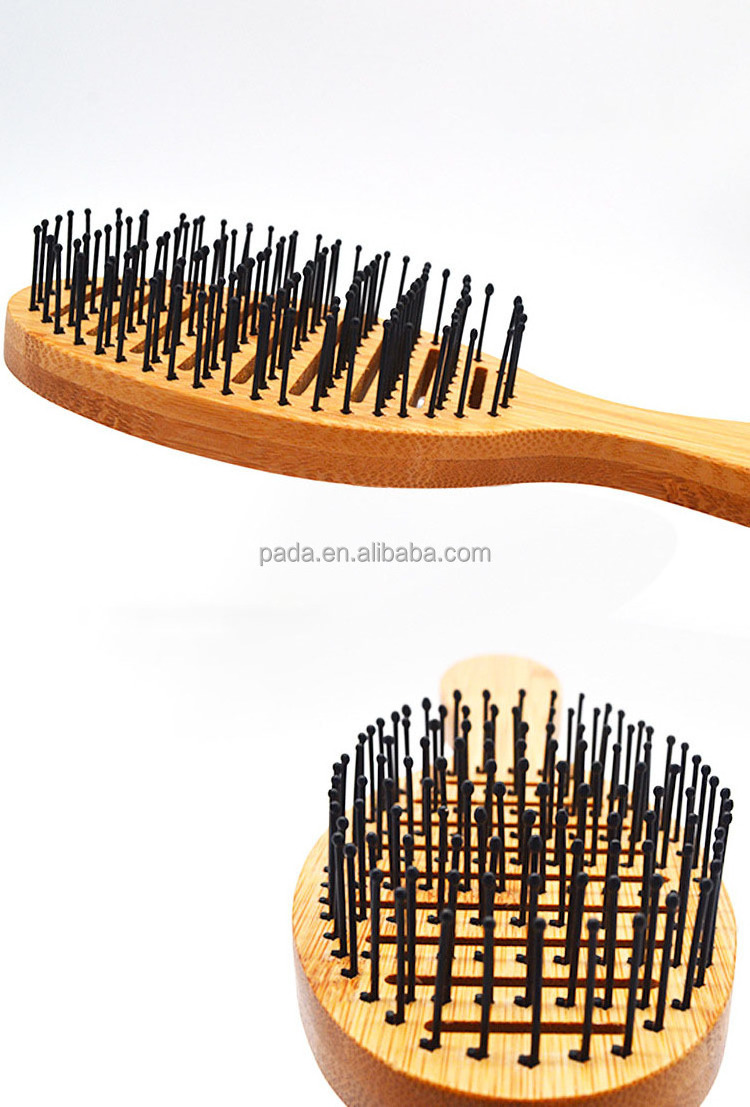 Hair Brush Paddle Round Eco-friendly Boar Bristle Bamboo Comb Wooden Massage Comb Custom Logo Beard Brush 100% Natural Wooden