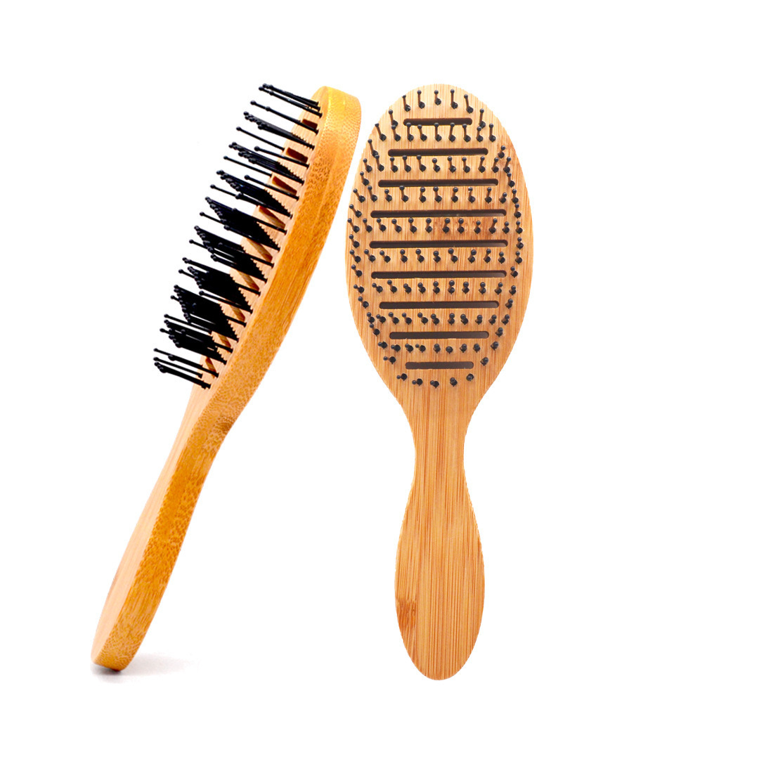 Hair Brush Paddle Round Eco-friendly Boar Bristle Bamboo Comb Wooden Massage Comb Custom Logo Beard Brush 100% Natural Wooden