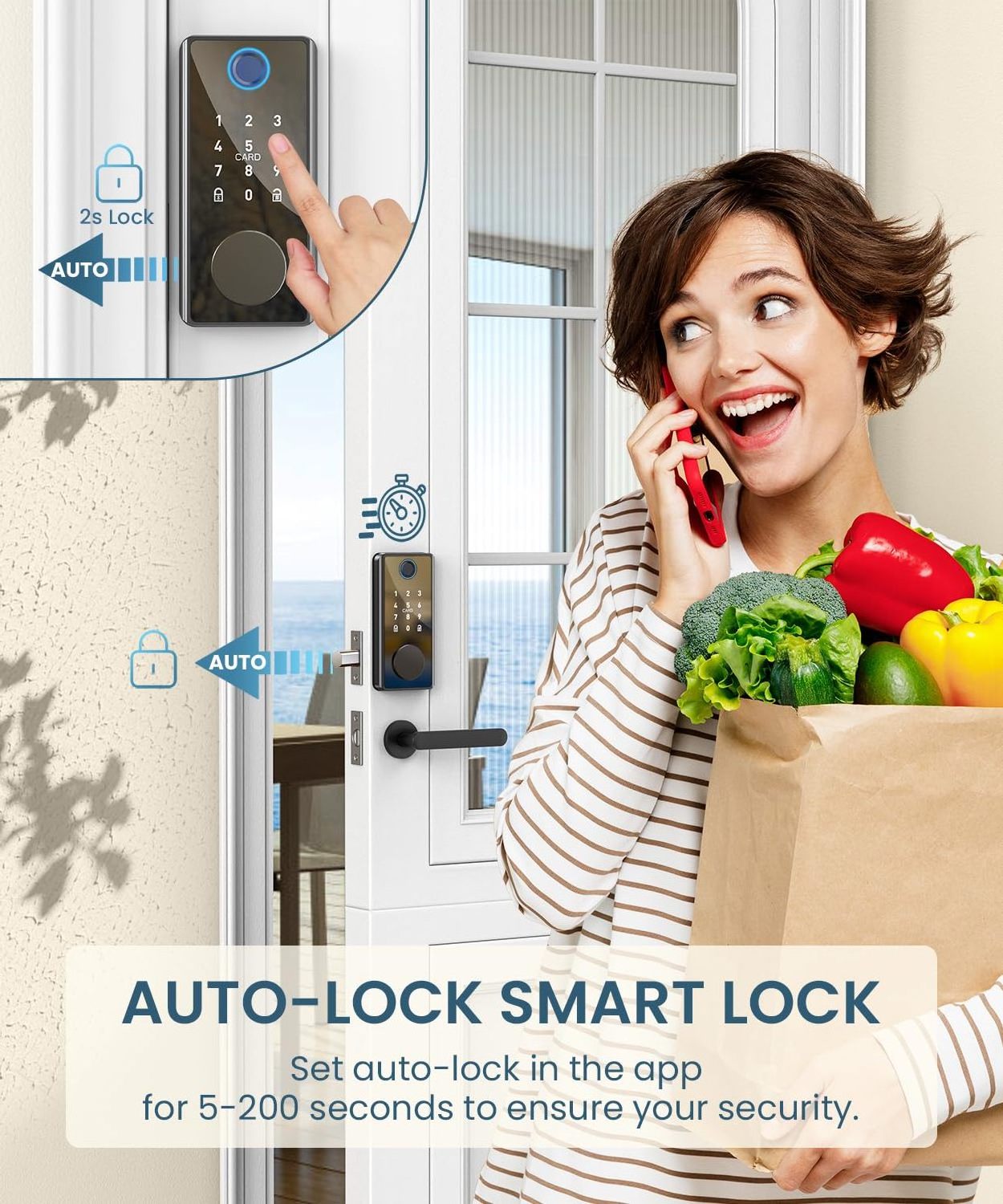 BBDHOME Keypad Fingerprint Auto Fully Automatic Password TTlock Bluetooth Front  Smart Deadbolt Door Lock