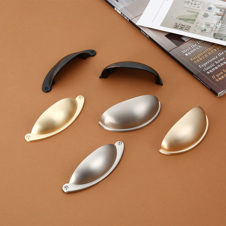 Kitchen Cabinet Cupboard Drawer Pull Furniture Hole Center Dack Satin Nickel Half Cup Drawer Pulls Gold Brass Zinc Alloy Modern