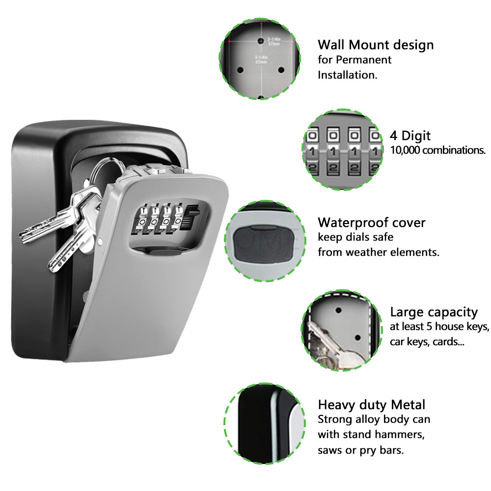 G4 Big Capacity 4 digit combination Password Waterproof Metal Wall Mounted Portable Storage Safe Lock Key Box