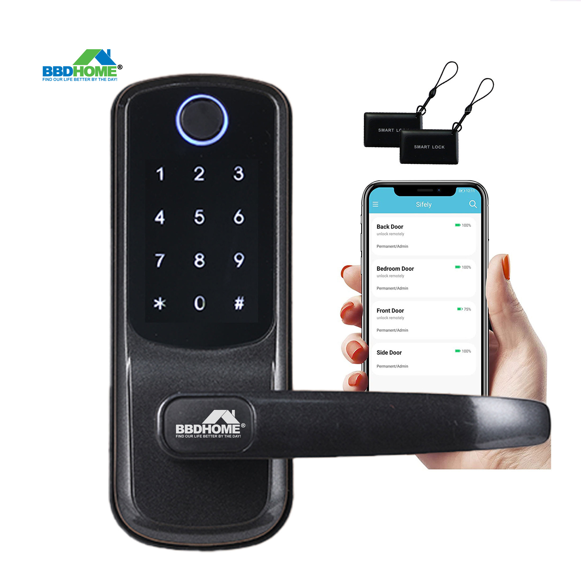 BBDHOME Temporary Password Unlocking Convenient USB Door Lock Navigation Remote Unlocking Digital Finferprint Smart Door Lock