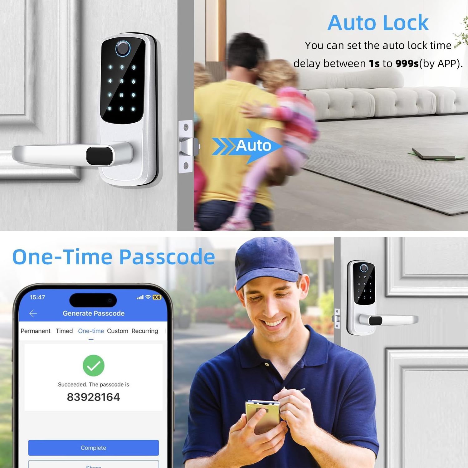 BBDHOME Smart Fingerprint Keyless Entry Reversible Handle TTlock Touchscreen Keypad Digital Door Lock