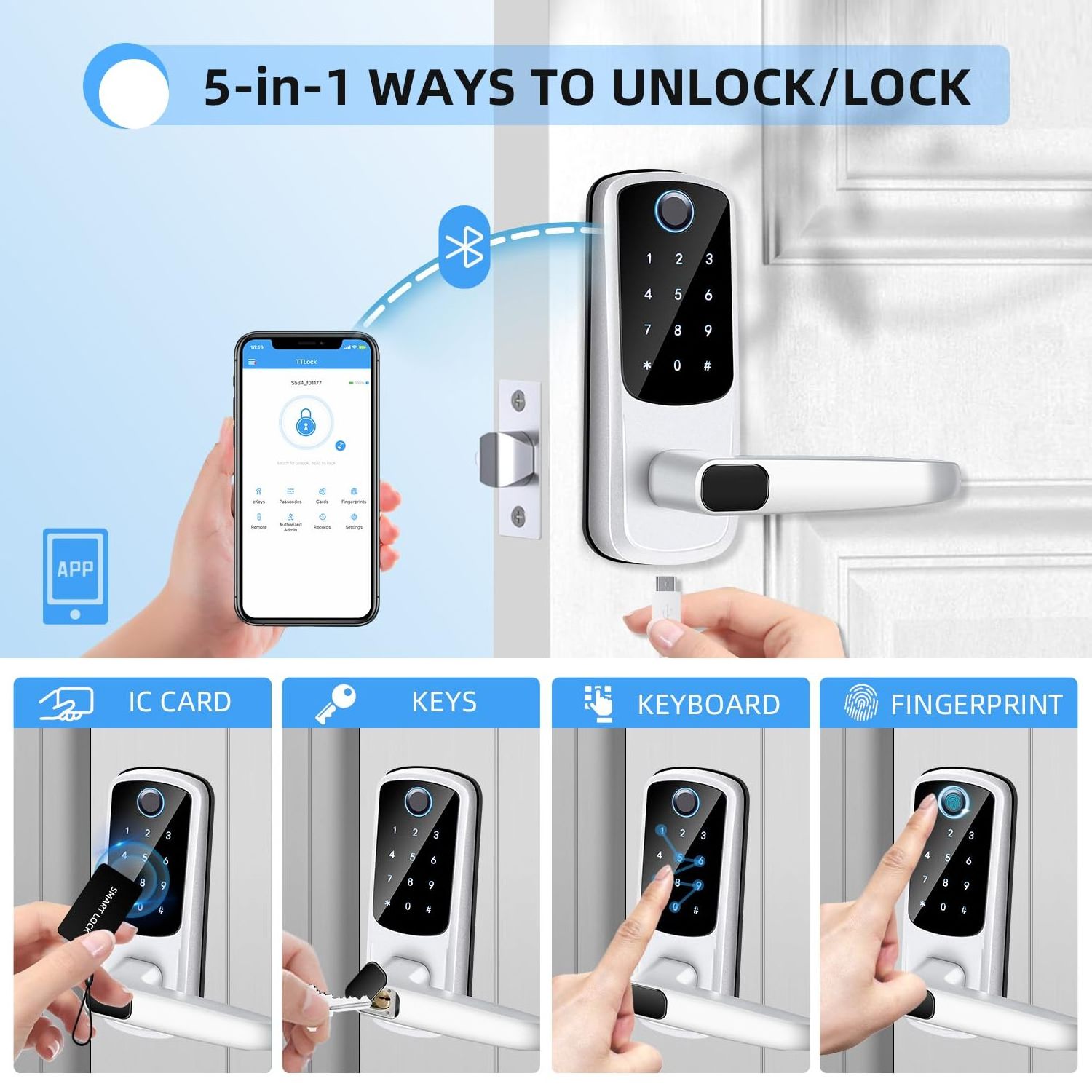 BBDHOME Smart Fingerprint Keyless Entry Reversible Handle TTlock Touchscreen Keypad Digital Door Lock