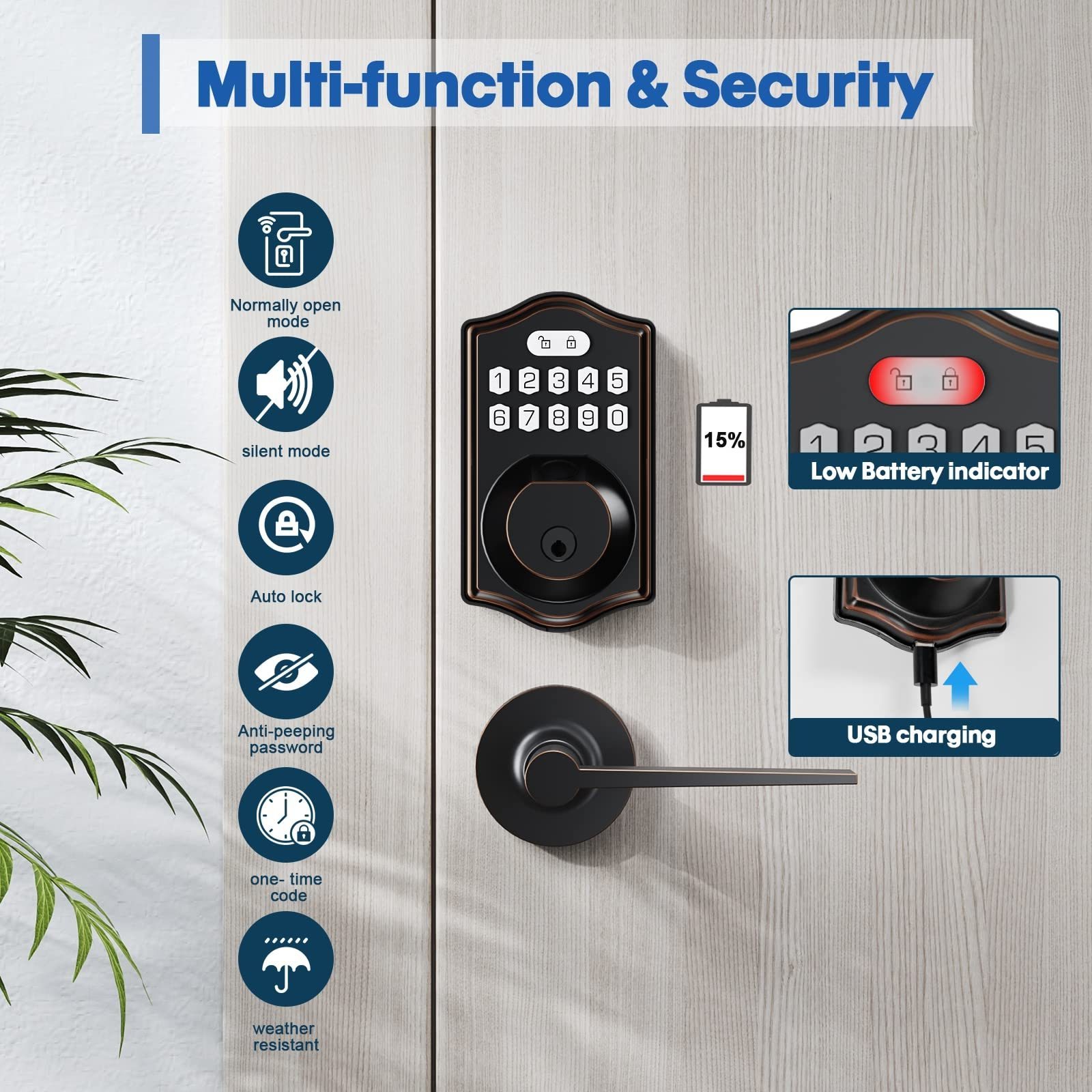 BBDHOME Smart Front Door Set-with 2 Lever Handles-Electronic Keypad Code Deadbolt Fingerprint Door Lock