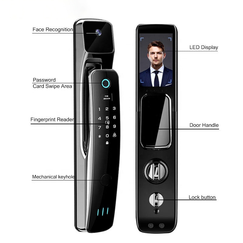 BBDHOME tuya automatic biometric lock rfid IC cardf Wifi APP combination 3D face fingerprint smart door lock with camera