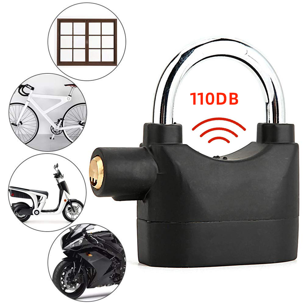 Wholesale high decibel custom 110db alarm padlock anti-theft heavy duty key padlock motorcycle alarm padlock