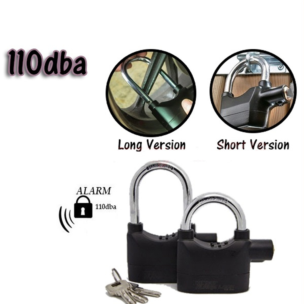 Wholesale high decibel custom 110db alarm padlock anti-theft heavy duty key padlock motorcycle alarm padlock