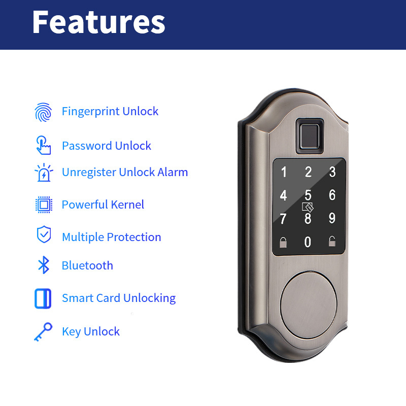 Tuya Smart TT LOCK Easy Installation Built In Fingerprint Deadbolt With American Standard Smart Keyless Door Lock