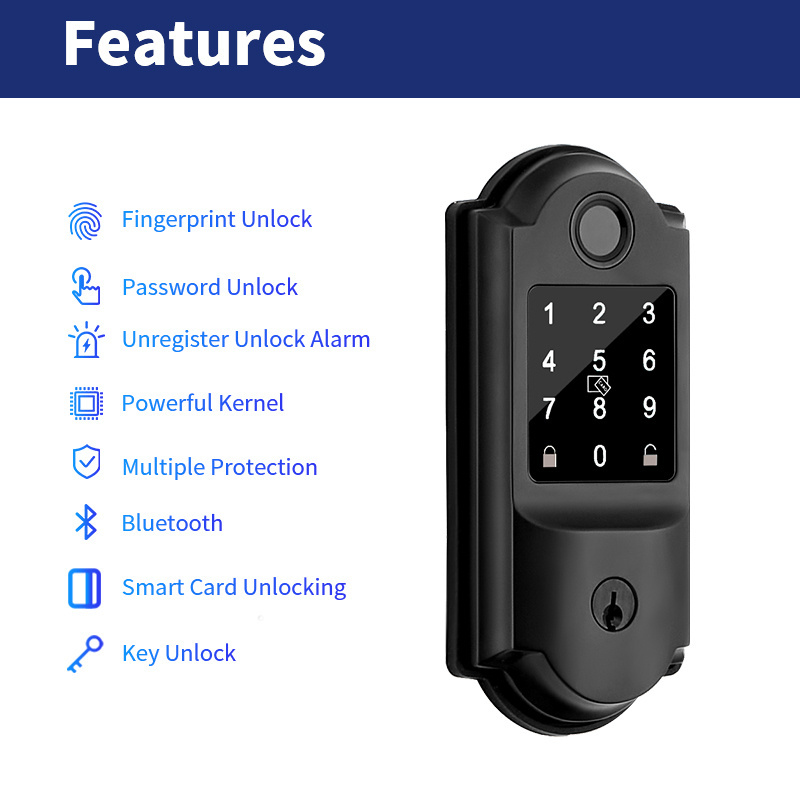 TTLock Coded Digital Bluetooth Fingerprint Lock for Front Door Electronic Single Latch Keyless Deadbolt Lock