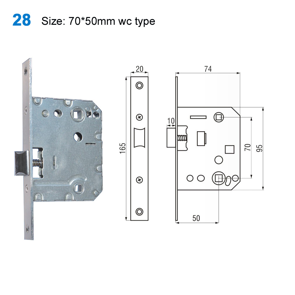 High Quality Security 70*50 Backset Lock Body Zinc Alloy Latch Wooden Door  Bathroom Mortise Lock Body