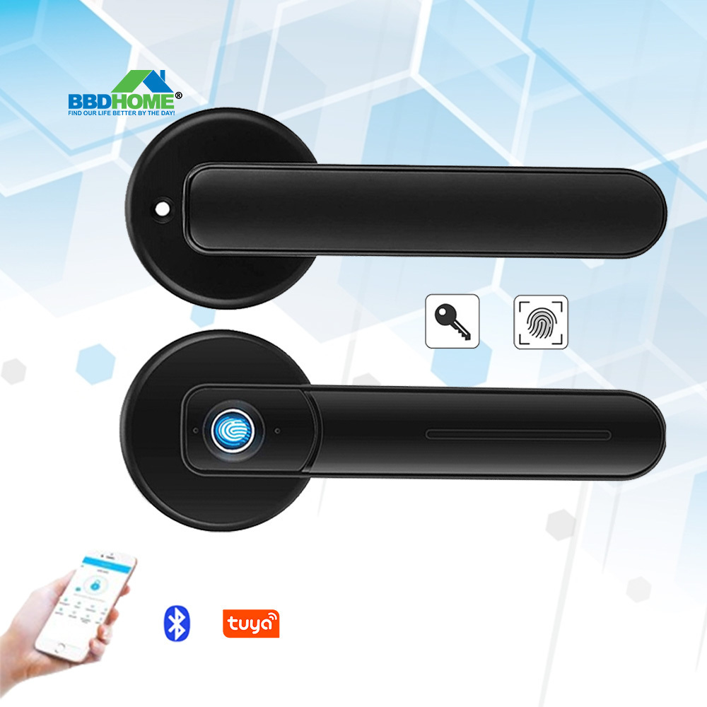 Security System Easy Install Home Hotel Office Keyless Entry Lever Biometric Fingerprint Lock Smart Door Handle