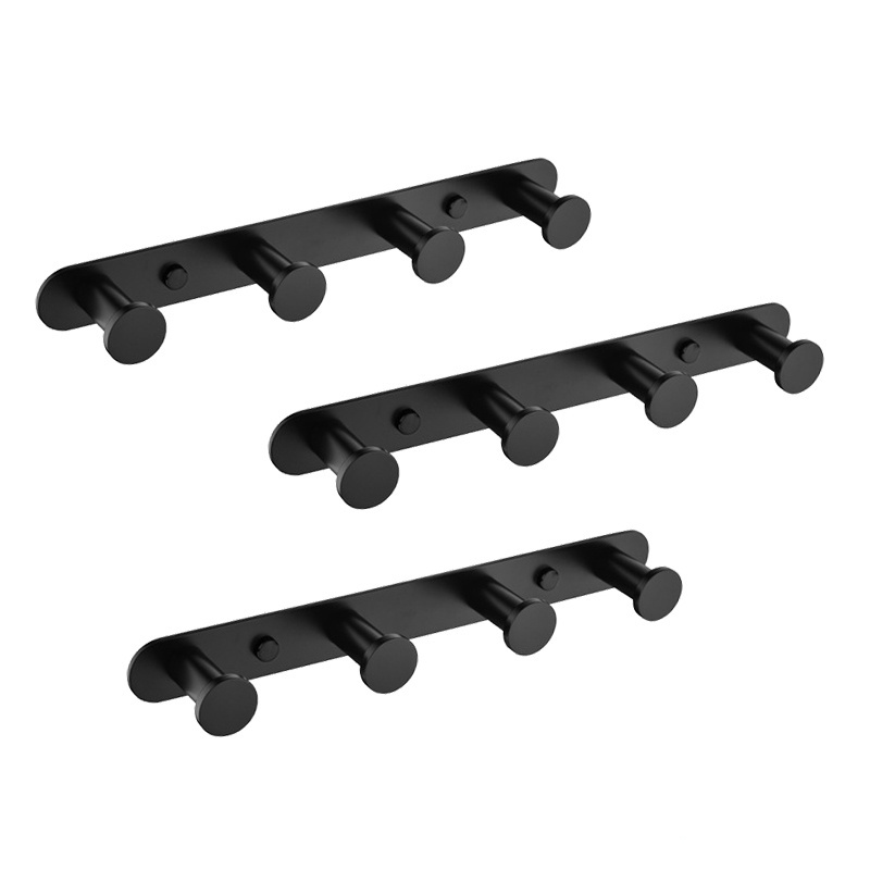 Perforated Coat row hook Dumb black bathroom towel Wall Robe Hook for Hat And Clothes