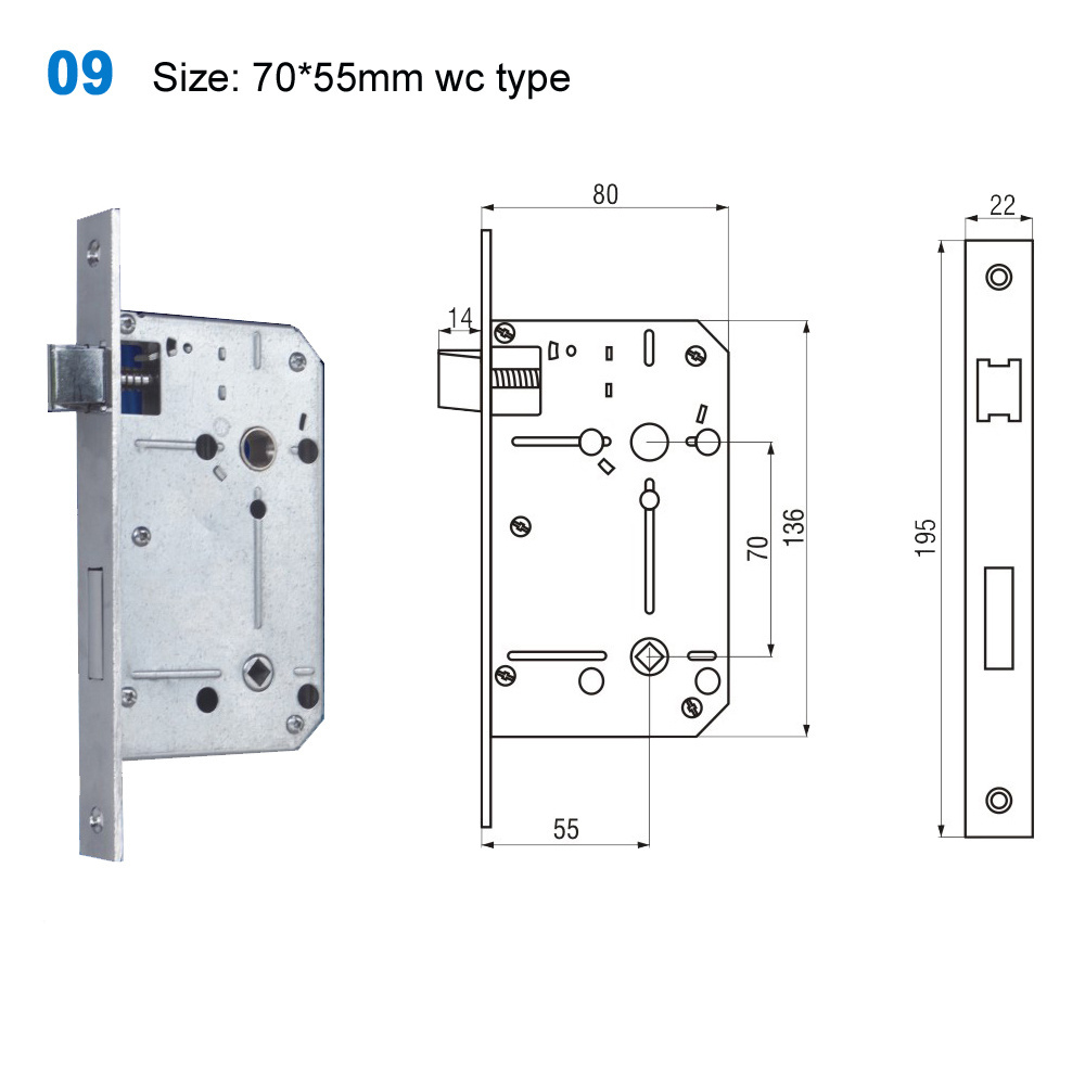 South American Market Brazil Popular 7055 Lock body Stainless Steel Plate Suitable For Room Bathroom Mortise Locks