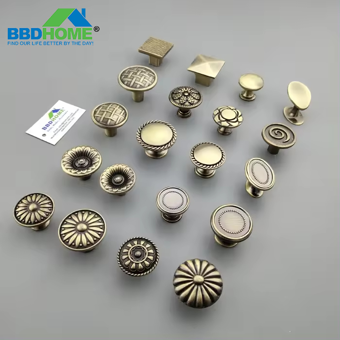 BBDHOME Zinc Alloy Old brass Antique kitchen bedroom cabinet Knurled Antique Brass Round Knob drawer door handles