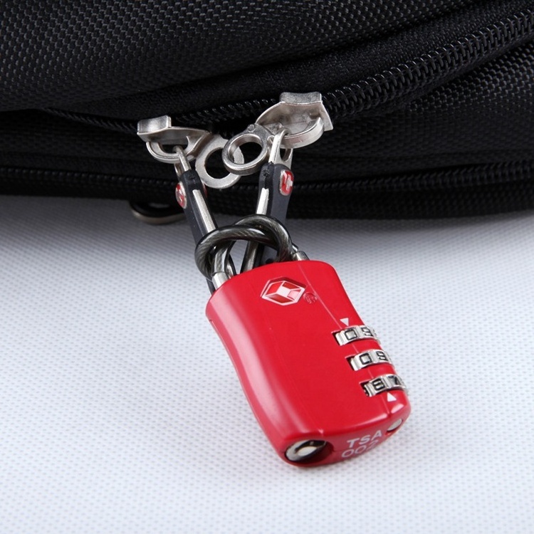 TSA527 Mini High quality cable 3 digital combination padlock luggage lock custom padlock