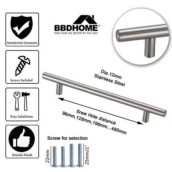 SS Hardware Door Cabinet Kitchen Furniture T Bar Stainless Steel Pull Handle