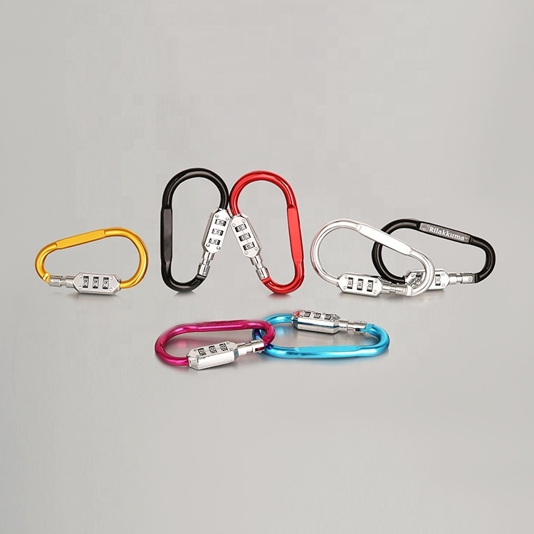 HE01 3-Digit  Lock D-Ring Clip Hook Camping Keychain Combination Padlock Carabiner